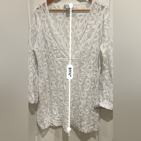 J Valdi Women's White Floral Lace V-Neck Tunic Swim Cover Up 1X K - Picture 6 of 7